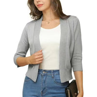 Katharina | Damen Offener Kurzjacken-Cardigan mit 3/4-Ärmeln – Silbergrau