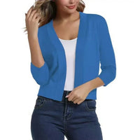 Katharina | Damen Offener Kurzjacken-Cardigan mit 3/4-Ärmeln – Blau