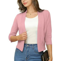 Katharina | Damen Offener Kurzjacken-Cardigan mit 3/4-Ärmeln – Gummirot
