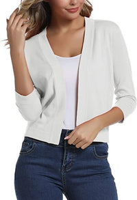 Katharina | Damen Offener Kurzjacken-Cardigan mit 3/4-Ärmeln – Weiß