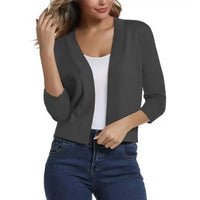 Katharina | Damen Offener Kurzjacken-Cardigan mit 3/4-Ärmeln – Grau