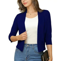 Katharina | Damen Offener Kurzjacken-Cardigan mit 3/4-Ärmeln – Mondseeblau