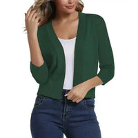 Katharina | Damen Offener Kurzjacken-Cardigan mit 3/4-Ärmeln – Waldgrün