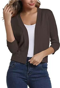 Katharina | Damen Offener Kurzjacken-Cardigan mit 3/4-Ärmeln – Braun
