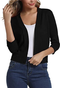 Katharina | Damen Offener Kurzjacken-Cardigan mit 3/4-Ärmeln – Schwarz