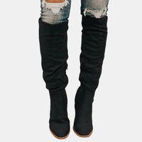 Johanna | Damen Overknee-Stiefeletten mit Blockabsatz und Reißverschluss – Schwarz