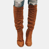 Johanna | Damen Overknee-Stiefeletten mit Blockabsatz und Reißverschluss – Braun