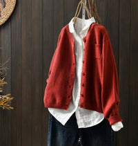 Luisa | Damen Oversize Strick-Cardigan mit Knopfleiste und Taschen – Rot