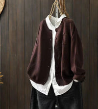 Luisa | Damen Oversize Strick-Cardigan mit Knopfleiste und Taschen – Dunkelbraun