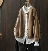 Luisa | Damen Oversize Strick-Cardigan mit Knopfleiste und Taschen – Khaki