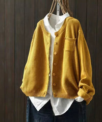 Luisa | Damen Oversize Strick-Cardigan mit Knopfleiste und Taschen – Gelb
