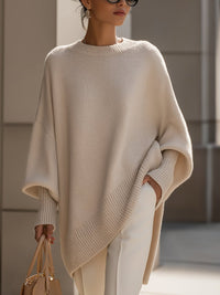 Charlotte | Damen Oversized Fledermausarm Strick Sweater – Beige