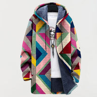 Maximilian | Damen Oversized Fleece-gefütterter Geometrischer Hoodie Pullover Sweater – Mehrfarbig