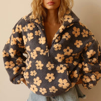 Emilia | Damen Oversized Floral Sherpa Fleece Pullover Sweater – Gelb