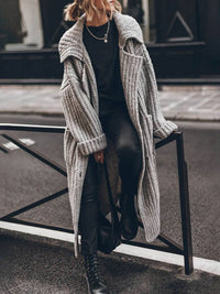 Marlene | Damen Oversized Grobstrick-Cardigan mit Revers und Knöpfen – Grau