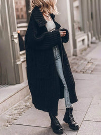 Marlene | Damen Oversized Grobstrick-Cardigan mit Revers und Knöpfen – Schwarz