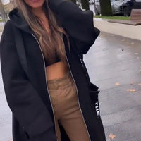 Marlene | Damen Oversized Hoodie Women Coat Langer Kapuzenmantel – Schwarz