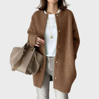 Clara | Damen Oversized Kaschmir Cardigan mit Druckknöpfen – Braun