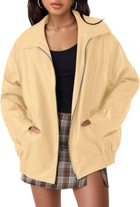 Lena | Damen Oversized Kunstleder Bomber Lederjacke mit Reißverschluss – Dunkelrot
