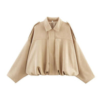 Emilia | Damen Oversized Kurzgeschnittene Kunstwildleder Bomberjacke – Beige