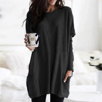 Luisa | Damen Oversized Langarm-Tunika Pullover mit Taschen – Schwarz