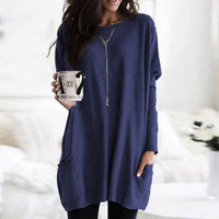 Luisa | Damen Oversized Langarm-Tunika Pullover mit Taschen – Marine