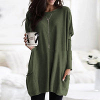 Luisa | Damen Oversized Langarm-Tunika Pullover mit Taschen – Olivgrün