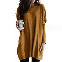 Luisa | Damen Oversized Langarm-Tunika Pullover mit Taschen – Braun