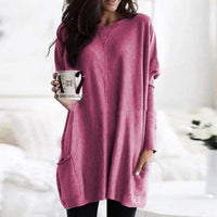 Luisa | Damen Oversized Langarm-Tunika Pullover mit Taschen – Rosa