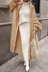 Hannah | Damen Oversized Longline Grobstrick Cardigan Offen – Braun