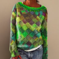 Nora | Damen Oversized Rauten-Knit Sweater mit lockerem Schnitt – Grün