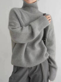 Clara | Damen Oversized Rollkragen Knit Sweater aus weicher Wollmischung – Grau