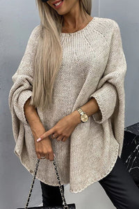 Mia | Damen Oversized Rundhals Knit Sweater mit Fledermausärmeln – Beige