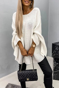Mia | Damen Oversized Rundhals Knit Sweater mit Fledermausärmeln – Creme
