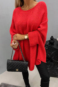 Mia | Damen Oversized Rundhals Knit Sweater mit Fledermausärmeln – Rot