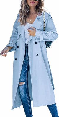 Sophie | Damen Oversized Trench Coat mit Bindegürtel Doppelreiher – Himmelblau