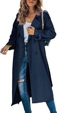 Sophie | Damen Oversized Trench Coat mit Bindegürtel Doppelreiher – Marine