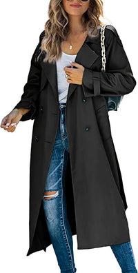 Sophie | Damen Oversized Trench Coat mit Bindegürtel Doppelreiher – Schwarz