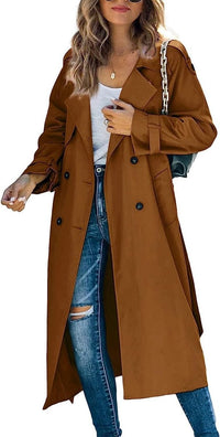 Sophie | Damen Oversized Trench Coat mit Bindegürtel Doppelreiher – Braun