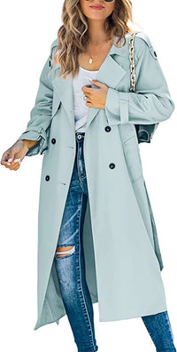 Sophie | Damen Oversized Trench Coat mit Bindegürtel Doppelreiher – Hellgrün