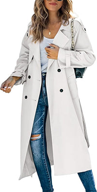 Sophie | Damen Oversized Trench Coat mit Bindegürtel Doppelreiher – Weiß