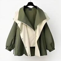 Hannah | Damen Oversized Trench Coat Wasserdichter Kurzmantel mit Doppelkragen – Grün