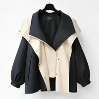 Hannah | Damen Oversized Trench Coat Wasserdichter Kurzmantel mit Doppelkragen – Schwarz