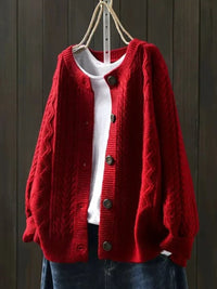 Johanna | Damen Oversized Zopfmuster-Cardigan mit Knopfleiste – Rot