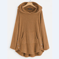 Lena | Damen Plüsch-Hoodie Sweatshirt Reißverschluss Katzen-Print Fleece – Beige