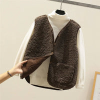 Marlene | Damen Puffer Vest Teddyfleece Weste mit Knopfleiste – Braun