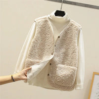 Marlene | Damen Puffer Vest Teddyfleece Weste mit Knopfleiste – Beige