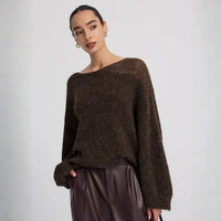 Damen Pullover mit Bootsausschnitt und langen Ärmeln – Braun