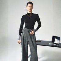 Damen Pullover mit langen Ärmeln Bündchen und Rollkragen ohne Verschluss – Schwarz