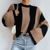 Damen Pullover mit Rundhalsausschnitt und Streifenmuster – Braun